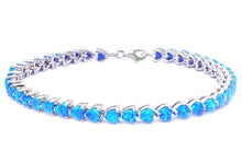 Load image into Gallery viewer, Sterling Silver Blue Fire Opal Hearts Bracelet SilverAndLength 8 IncheAndWidth 4mm