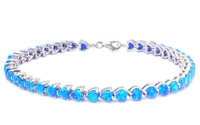 Sterling Silver Blue Fire Opal Hearts Bracelet, Length 8