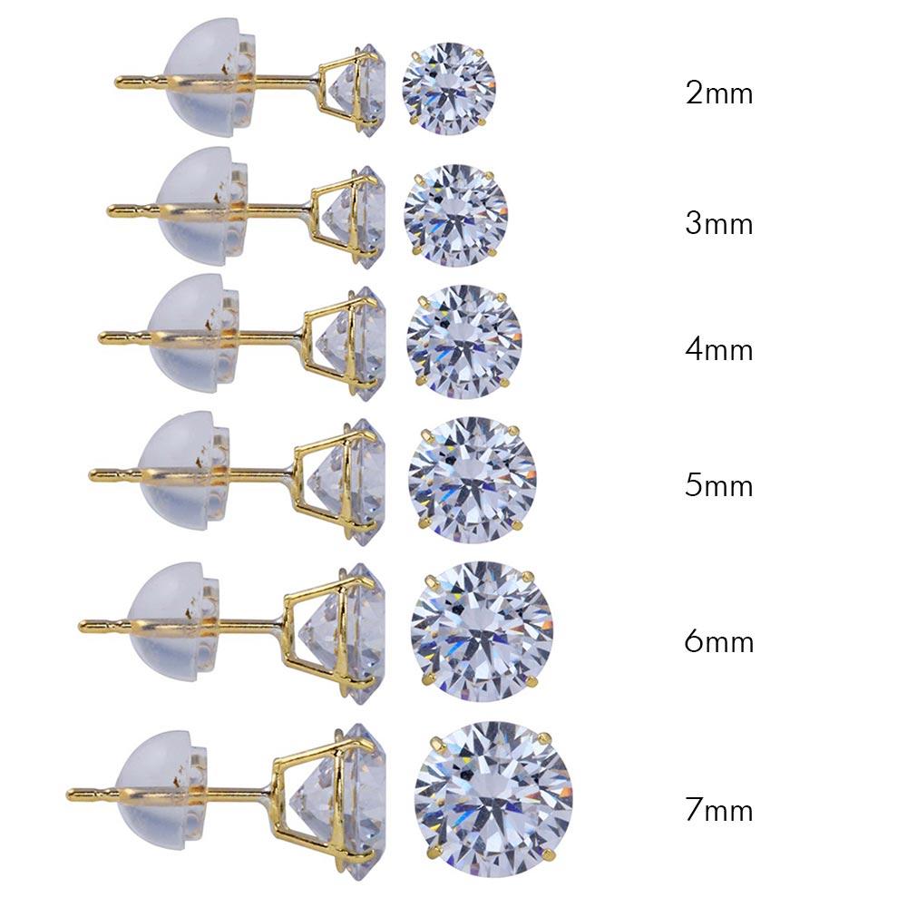 14K Yellow Gold round Silicone Backing CZ Stud Earrings