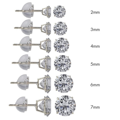 14K White Gold round Silicone Backing CZ Stud Earrings