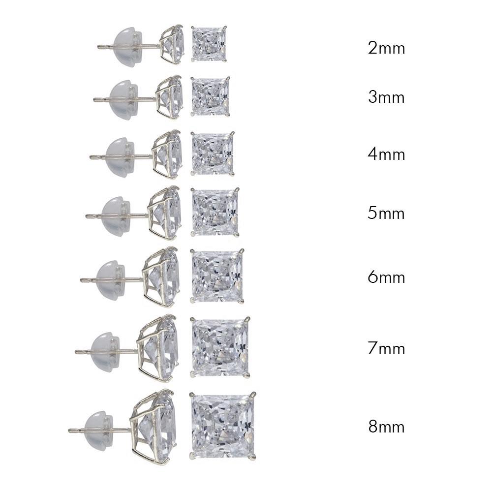 (PACK OF 6)14K White Gold Square Silicone Backing CZ Stud Earrings
