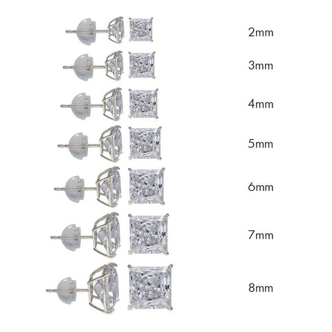 (PACK OF 6)14K White Gold Square Silicone Backing CZ Stud Earrings