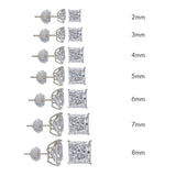 14K White Gold Square Silicone Backing CZ Stud Earrings