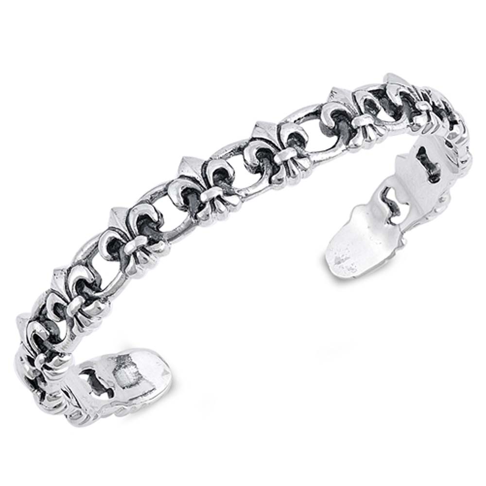 Sterling Silver Adjustable Fluer De Lis Shaped Bangle Bracelet