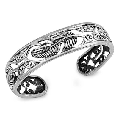 Sterling Silver Adjustable Celtic Feather Shaped Bangle Bracelet