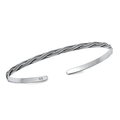 Sterling Silver Oxidized Rope Bangle Bracelet Width-3mm, Inside Diameter-45x55mm