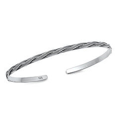 Sterling Silver Oxidized Rope Bangle Bracelet Width-3mm, Inside Diameter-45x55mm