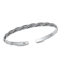 Sterling Silver Rope Oxidized Bangle Bracelet Width-4mm, Inside Diameter-45x55mm