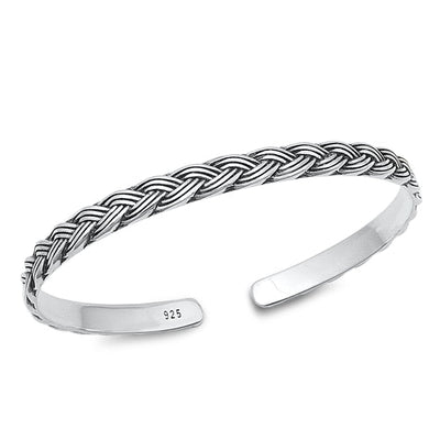 Sterling Silver Rope Oxidized Bangle Bracelet Width-5mm, Inside Diameter-45x55mm