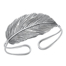 Load image into Gallery viewer, Sterling Silver Oxidized Feather Bangle Bracelet Width-24.6mm, Inside Diameter-45x60mm
