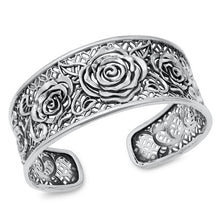 Load image into Gallery viewer, Sterling Silver Oxidized Rose Bangle Bracelet Thickness-25.3mm, Inside Diameter-55x58mm