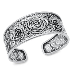 Sterling Silver Oxidized Rose Bangle Bracelet Thickness-25.3mm, Inside Diameter-55x58mm
