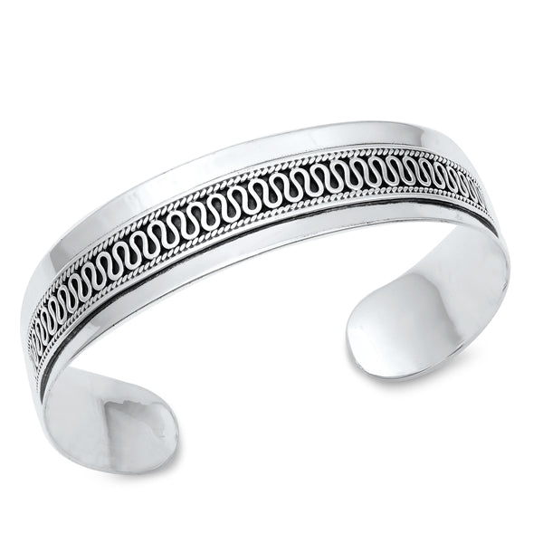 Sterling Silver Oxidized Celtic Bangle Bracelet Thickness-14.2mm, Inside Diameter-50x60mm