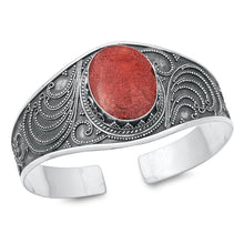 Load image into Gallery viewer, Sterling Silver Oxidized Oval Red Carnelian Bangle Bracelet Thickness-31mm, Inside Diameter-45x55mm