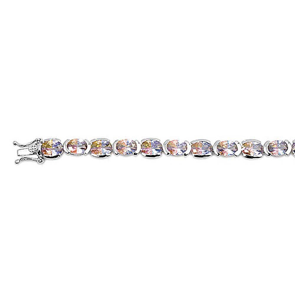 Sterling Silver Fancy Oval Cut Multi-Color Cz Tennis BraceletAnd Length of 7.5