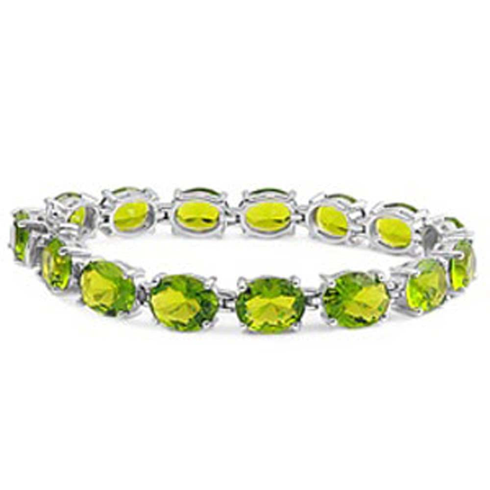 Sterling Silver Classy Oval Four Prong Set with Peridot Cz Tennis BraceletAnd Length of 7.5