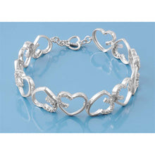 Load image into Gallery viewer, Sterling Silver Fancy Open Cut Heart Bracelet with Clear Cz InlaidAnd Length of 7.5