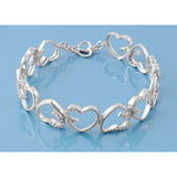 Sterling Silver Fancy Open Cut Heart Bracelet with Clear Cz InlaidAnd Length of 7.5