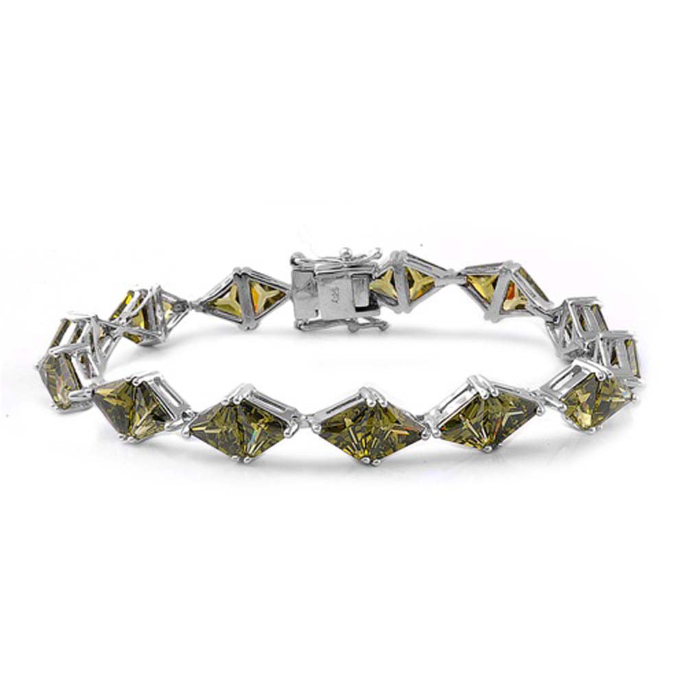 Sterling Silver Classy Diamond Prong Set with Green Olive Cz Tennis BraceletAnd Length of 7.5  Stone Size: 7MM x 5MM