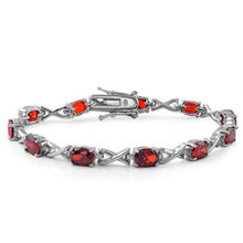 Load image into Gallery viewer, Sterling Silver Fancy Bracelet with Infinity Design and Oval Prong Set with Garnet CzAnd Length of 7.5