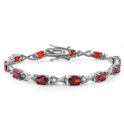 Sterling Silver Fancy Bracelet with Infinity Design and Oval Prong Set with Garnet CzAnd Length of 7.5