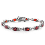 Sterling Silver Fancy Bracelet with Infinity Design and Oval Prong Set with Garnet CzAnd Length of 7.5