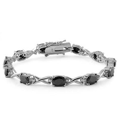 Sterling Silver Fancy Bracelet with Infinity Design and Oval Prong Set with Black CzAnd Length of 7.5