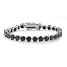 Load image into Gallery viewer, Sterling Silver Classy Round Three Prong Set with Black Cz Tennis BraceletAnd Length of 7.5