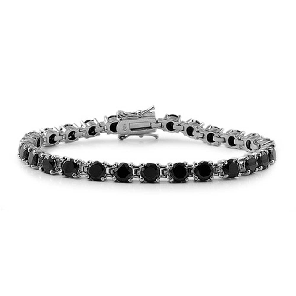 Sterling Silver Classy Round Four Prong Set with Black Cz Tennis BraceletAnd Length of 7.5