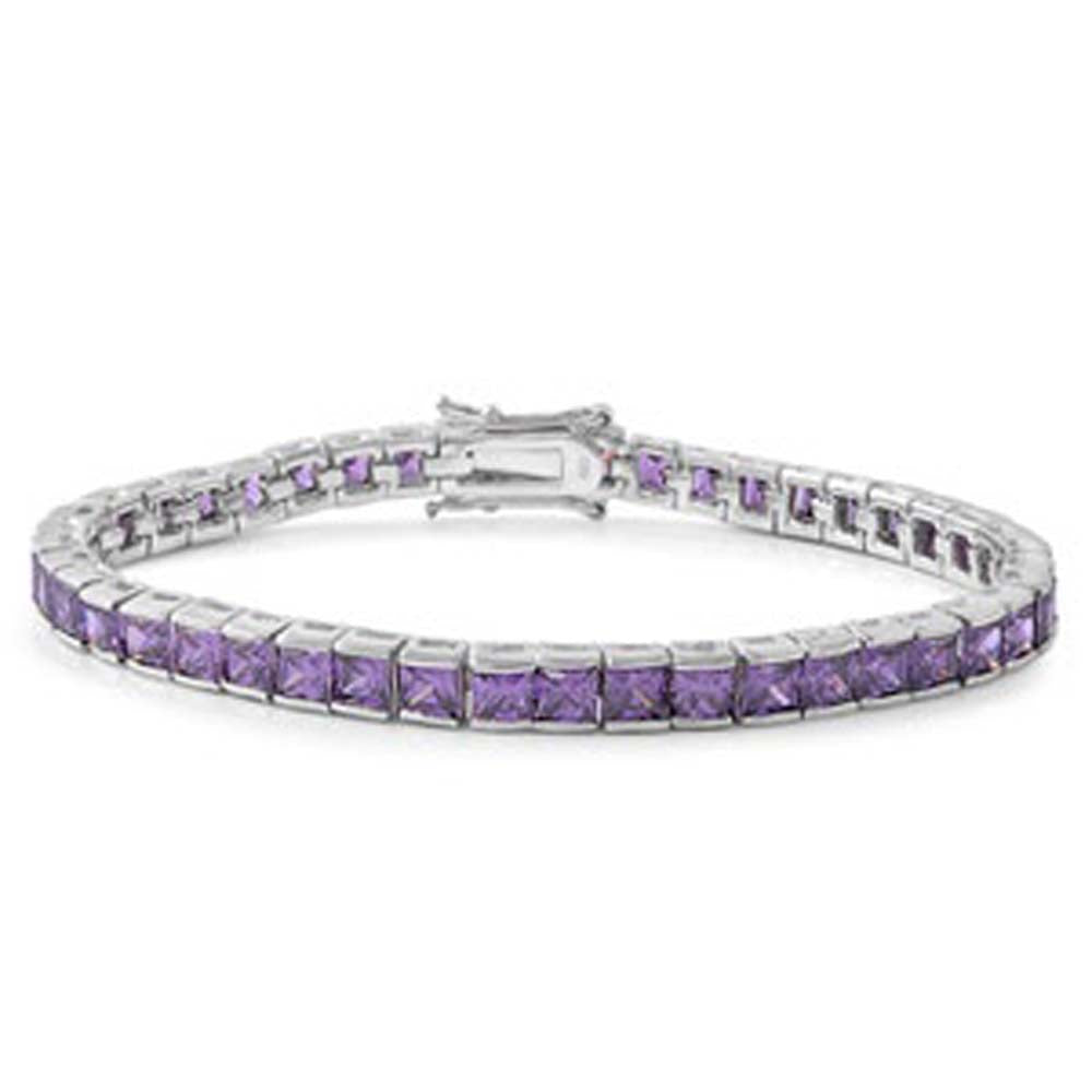 Sterling Silver Classy Tennis Bracelet with Princess Cut Amethyst CzAnd Length of 7.5