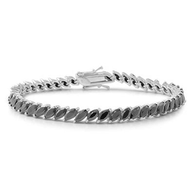 Sterling Silver Classy Slanted Marquise Cut Black Cz Tennis BraceletAnd Length of 7.5