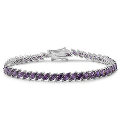Sterling Silver Classy Slanted Marquise Cut Amethyst Cz Tennis BraceletAnd Length of 7.5