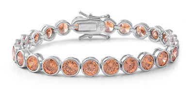 Sterling Silver Classy Round Cut Champagne Cz Bezel Set Tennis BraceletAnd Length of 7.5