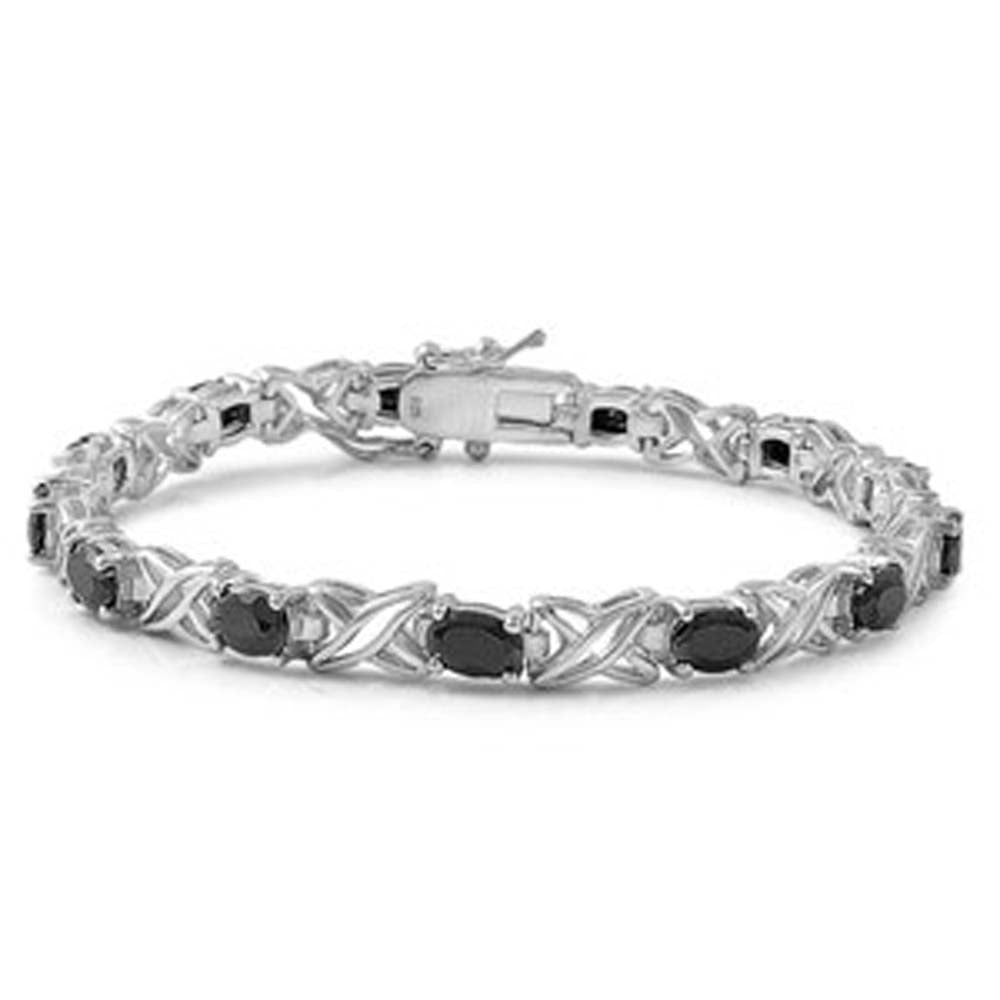 Sterling Silver Fancy Bracelet with Alternative Infinity Design and Oval Prong Set with Black CzAnd Length of 7.5