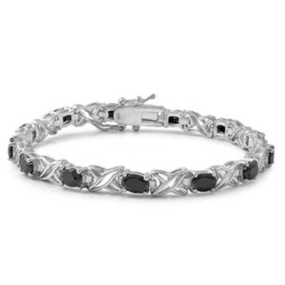 Sterling Silver Fancy Bracelet with Alternative Infinity Design and Oval Prong Set with Black CzAnd Length of 7.5