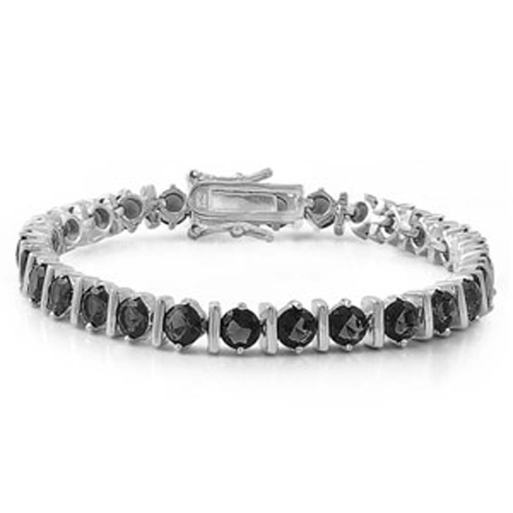 Sterling Silver Fancy Tennis Bracelet Bar and Round Prong Set with Black CzAnd Length of 7.5