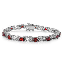Load image into Gallery viewer, Sterling Silver Fancy Bracelet with Alternative Infinity Design and Oval Prong Set with Garnet CzAnd Length of 7.5