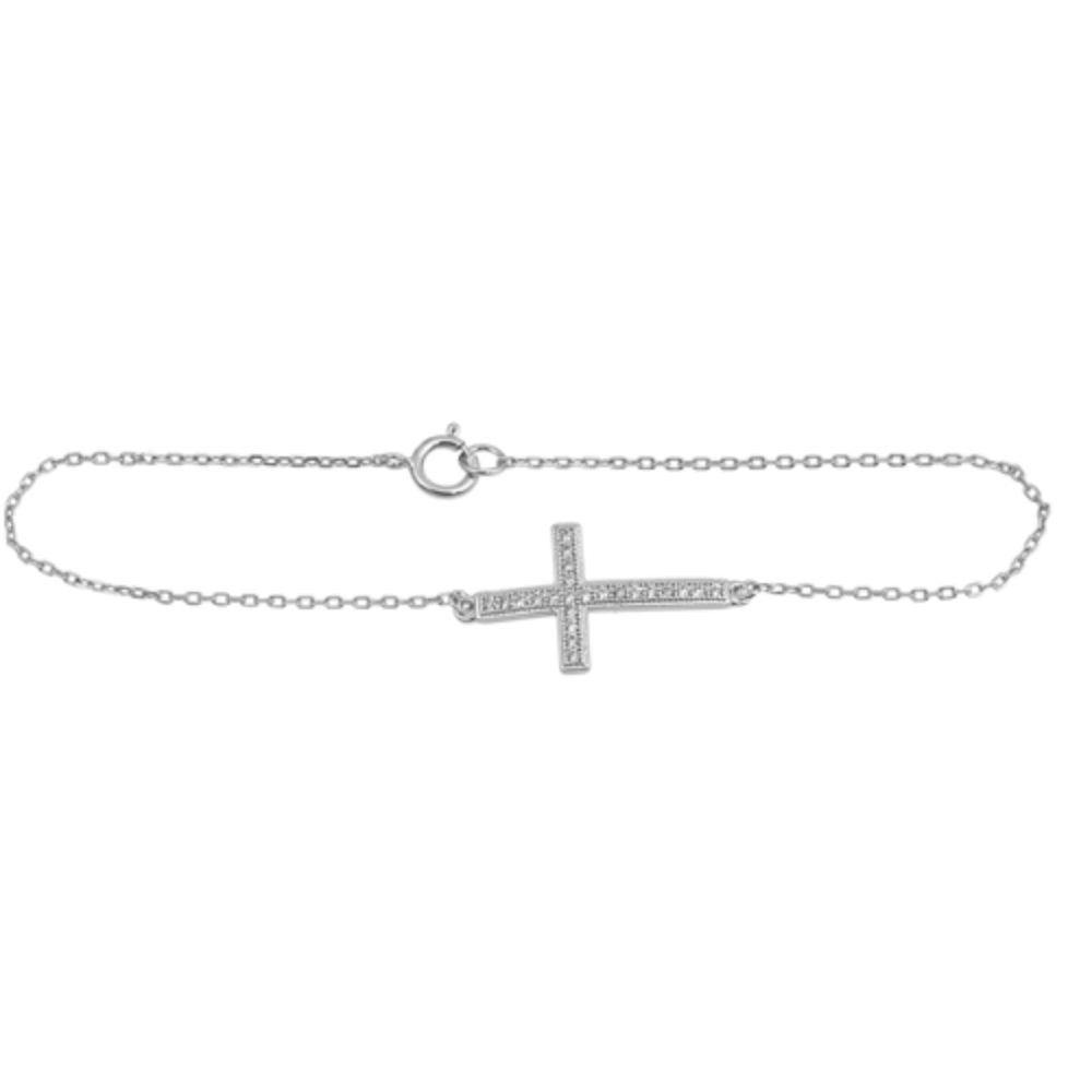 Sterling Silver Sideway Clear CZ Bracelet - silverdepot