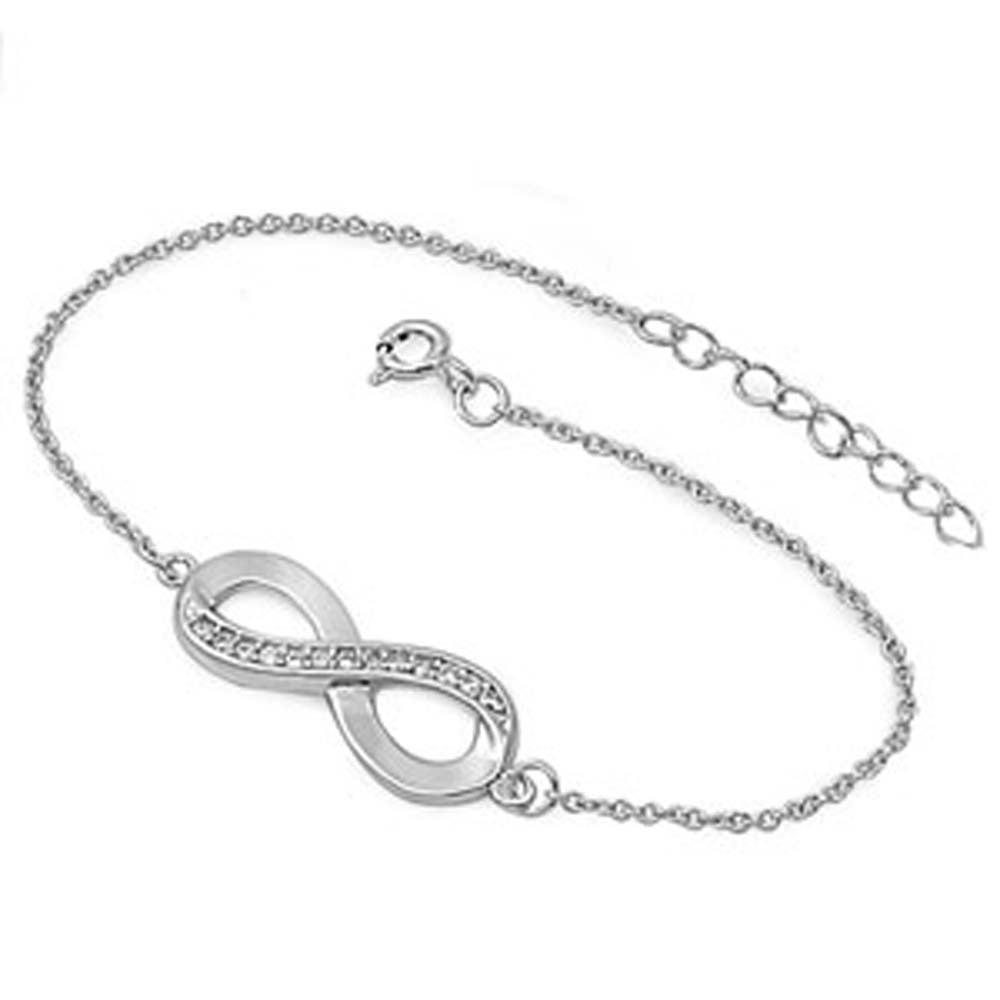 Sterling Silver Fancy Bracelet with Infinity Charm and Clear Cz InlaidAnd Length of 7 + 1  extension Charm Size: 28MM