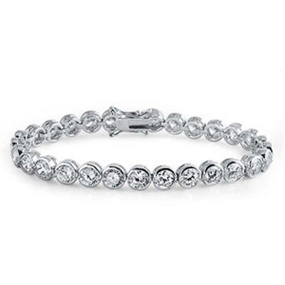Sterling Silver Round Clear Cz Bezel Set Tennis BraceletAnd Length of 8