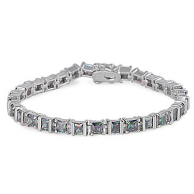 Sterling Silver Square Prong Set with Princess Cut Rainbow Topaz Cz Tennis BraceletAnd Length of 7.25
