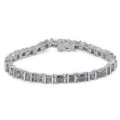 Sterling Silver Square Prong Set with Princess Cut Rainbow Topaz Cz Tennis BraceletAnd Length of 7.25