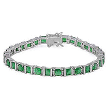 Load image into Gallery viewer, Sterling Silver Square Prong Set with Princess Cut Emerald Cz Tennis BraceletAnd Length of 7.25
