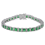 Sterling Silver Square Prong Set with Princess Cut Emerald Cz Tennis BraceletAnd Length of 7.25