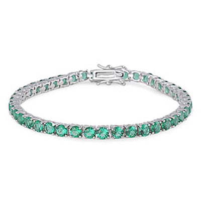 Sterling Silver Round Prong Set with Emerald Cz Tennis BraceletAnd Length of 7.25
