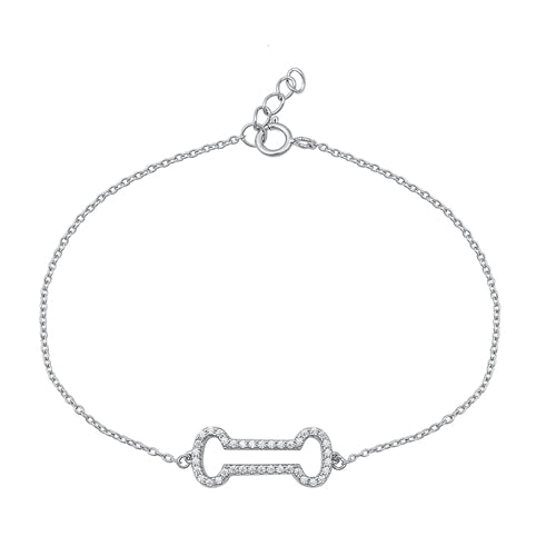 Sterling Silver Dog Bone CZ Bracelet