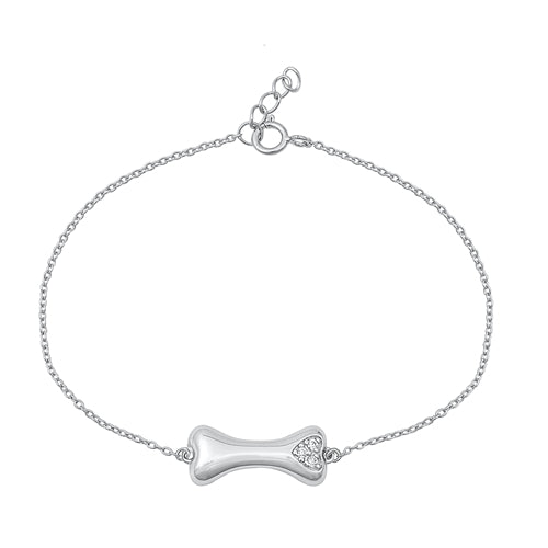 Sterling Silver Dog Bone and Heart CZ Bracelet