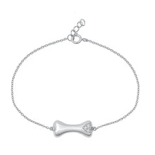 Load image into Gallery viewer, Sterling Silver Dog Bone and Heart CZ Bracelet