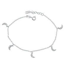 Load image into Gallery viewer, Sterling Silver Rhodium Plated Moons Clear CZ Bracelet-6.5 + 1 inch extension