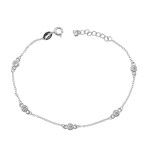 Sterling Silver Rhodium Plated Satellite Clear CZ Bracelet-6.5 + 1 inch extension